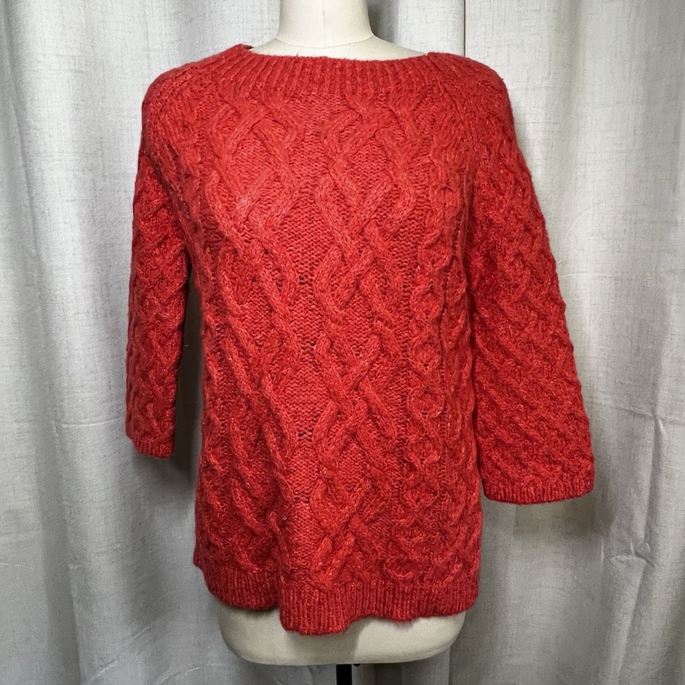NEW! Ann Taylor Loft Sweater Women's Size Small Red Cable Chunky Knit Sweater